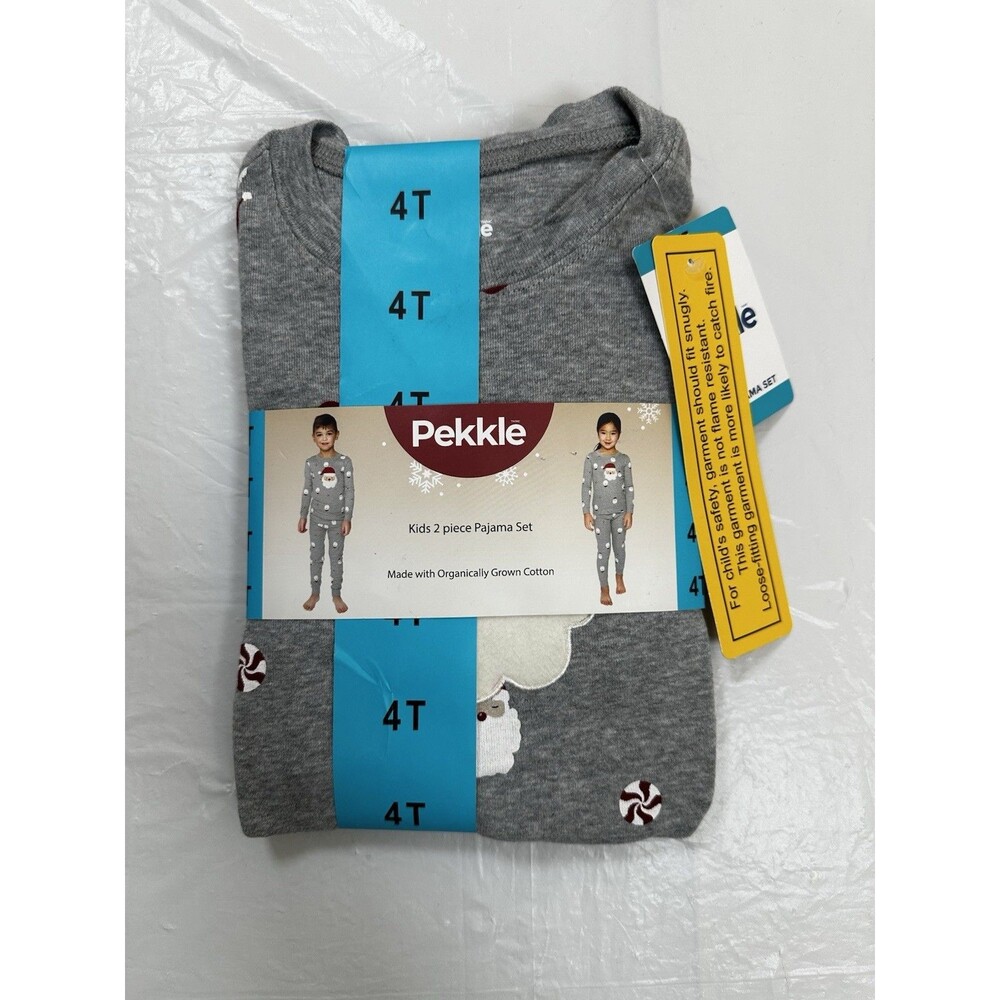 Pekkle Kids 2 Piece Pajama Set Gray with Cute Snowman Snowflakes 100% Cotton 4T